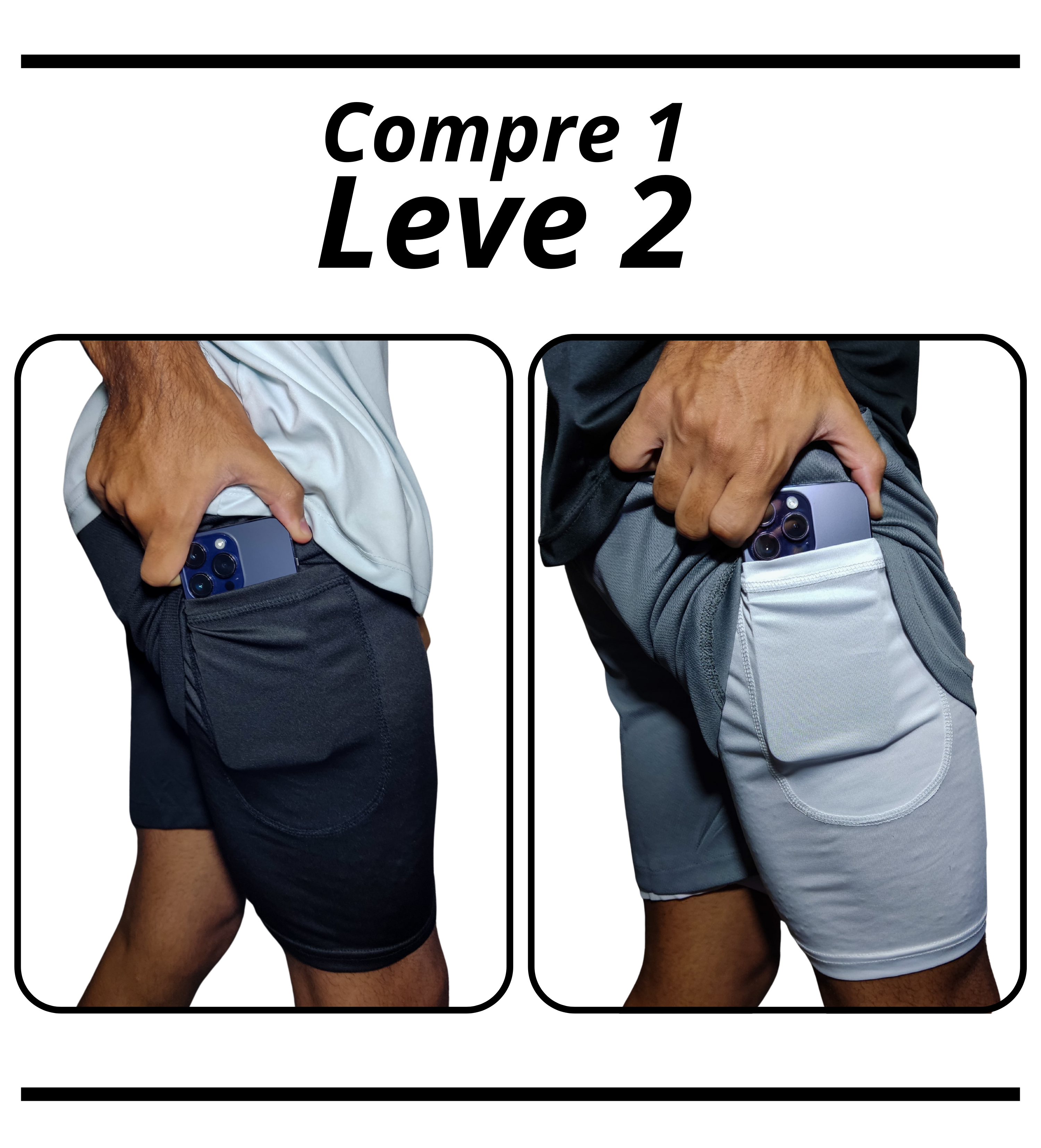 Shorts Dry-fit Muveo - Compre 1 leve 2